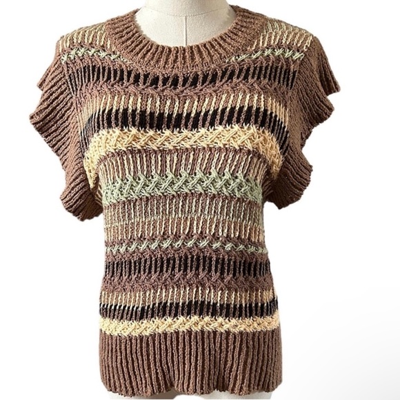 NWT Elan Sleeveless Multi Stripe Sweater with Ruffle Sleeves. - Picture 1 of 4